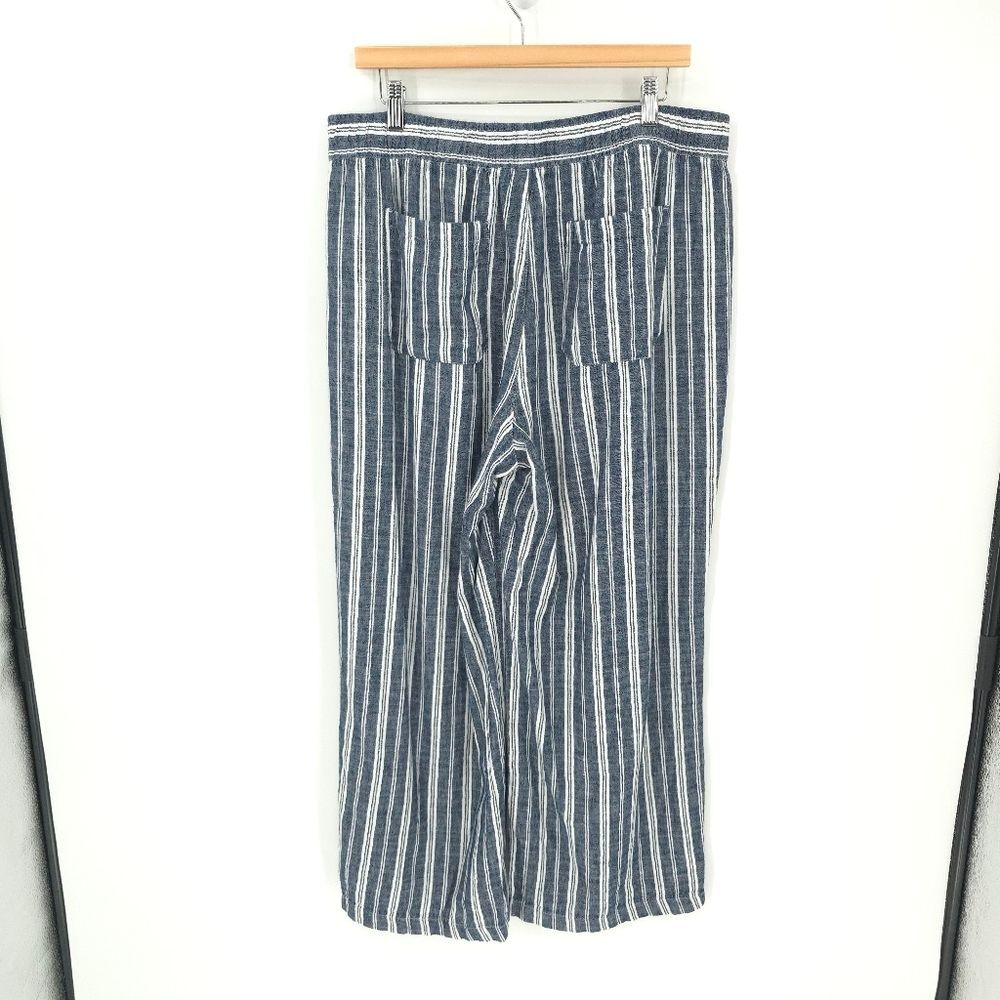 Old Navy Linen Cotton Wide Leg Pants Striped Pull-On Pockets Blue White Large - Picture 3 of 14